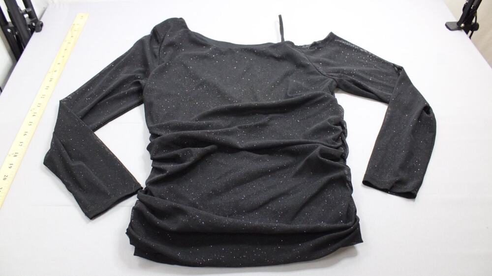 Zenobia Womens Glitter Ruched Top 1XL Black Cold Shoulder Long Sleeve SELF